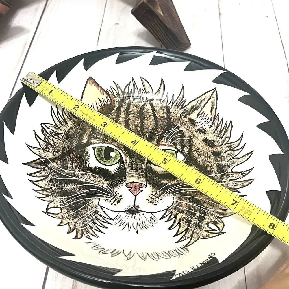 Cats By Nina Lyman Ceramic Bowl Brown Tabby Cat Green Eyes Striped Long Haired